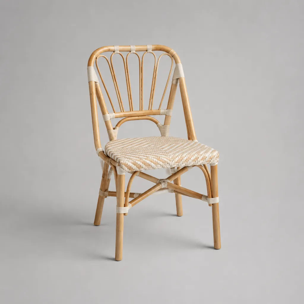 Esszimmerstuhl aus Rattanrohr mit PE-Geflecht, Natur/Naturweiß, 48 × 55 × 88 cm
