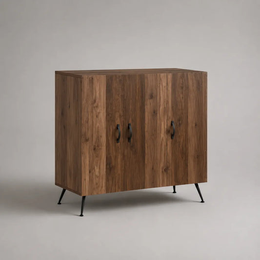 Sideboard mit 3 Türen aus melaminbeschichteter Spanplatte, Walnussbraun und Schwarz, 120 × 40 × 100 cm