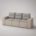 5-teiliges Gartensofa-Set, 3-Sitzer aus PE-Rattan mit Polyesterkissen, Beige/Grau, 226 x 70 x 74 cm
