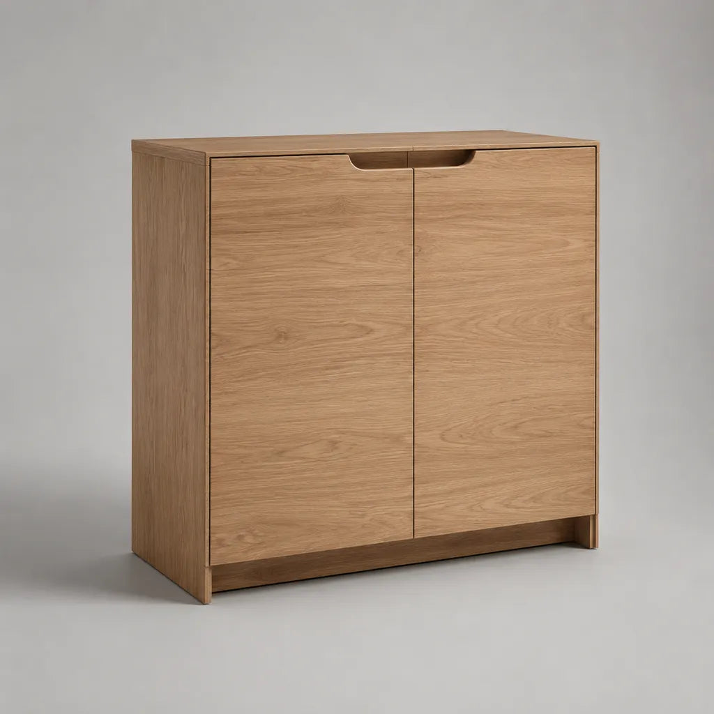Sideboard mit 2 Türen aus MDF mit Eichenfurnier, Eiche Natur, 90 × 40 × 100 cm