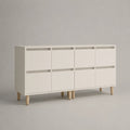 Sideboard 2er-Set aus melaminharzbeschichteter Spanplatte mit Massivholzbeinen, Weiß/Natur, je 80 × 35 × 75 cm
