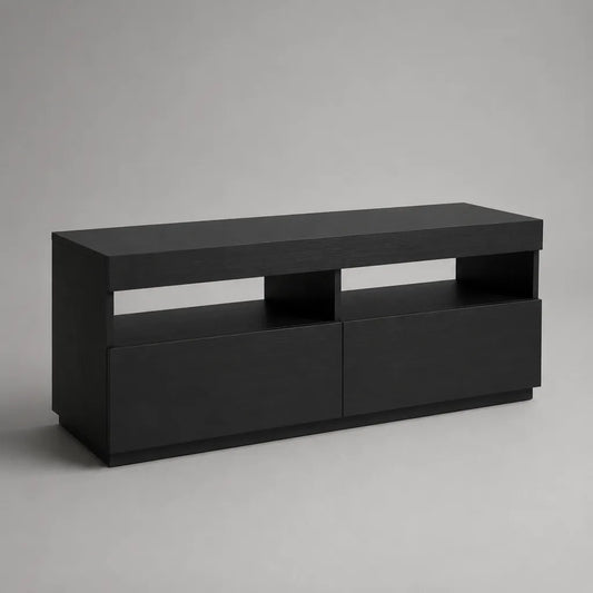 TV-Lowboard aus melaminharzbeschichteter Spanplatte mit 2 Staufächern und offenem Gerätefach, Schwarz, 120 × 40 × 60 cm