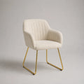 Esszimmerstuhl mit Armlehnen, Polyester-Bouclé und Stahlgestell, Creme/Gold, 58 × 60 × 82 cm
