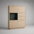 Highboard aus melaminharzbeschichteter Spanplatte mit 4 Türen, 2 Schubladen und offenem Fach, Eiche hell/Dunkelgrün, 110 × 40 × 170 cm