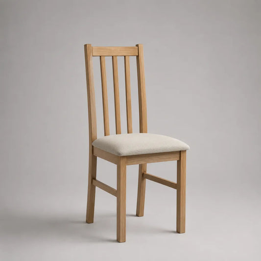 Esszimmerstuhl aus massivem Gummibaumholz mit Polstersitz, Natur/Creme, 44 × 49 × 96 cm