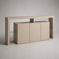 Sideboard mit 3 Türen und 2 Glasablagen, MDF mit Eschenfurnier, Beige, 180 × 40 × 100 cm