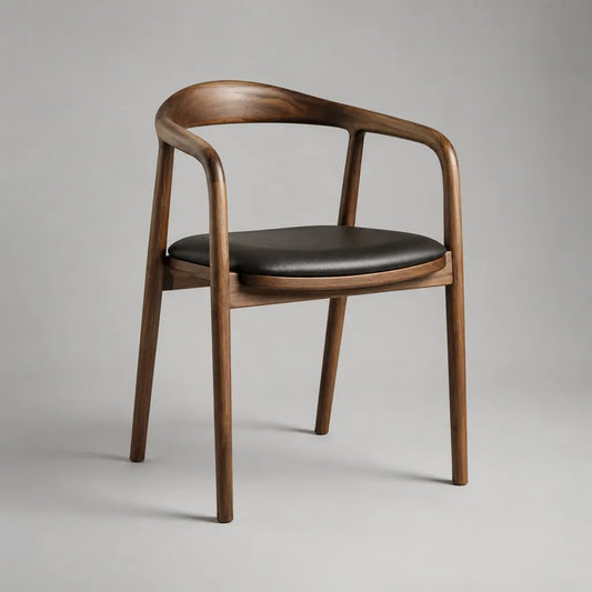 Esszimmerstuhl mit Armlehnen aus Massivholz und schwarzem PU-Kunstleder, Braun/Schwarz, 56 × 56 × 78 cm