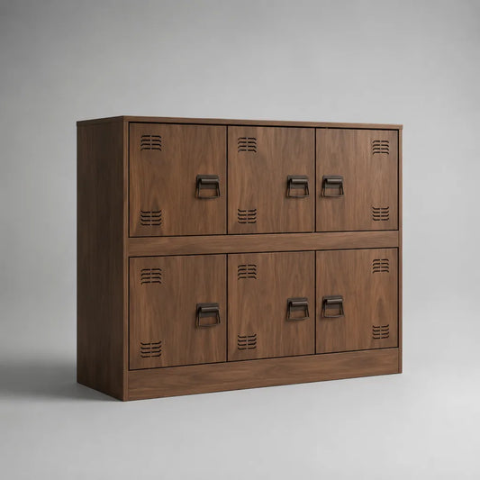 Sideboard mit 6 Türen aus MDF mit Walnussfurnier, Walnussbraun und Schwarz, 120 × 40 × 105 cm