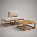 3-teiliges Garten-Lounge-Set aus massivem Akazienholz, Natur/Beige, Sessel und Hocker je 70 x 70 cm, Tisch 80 x 80 x 35 cm